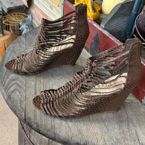 Nine West Mayaol1 Wedge Heel Reptile Print Gladiator Sandals